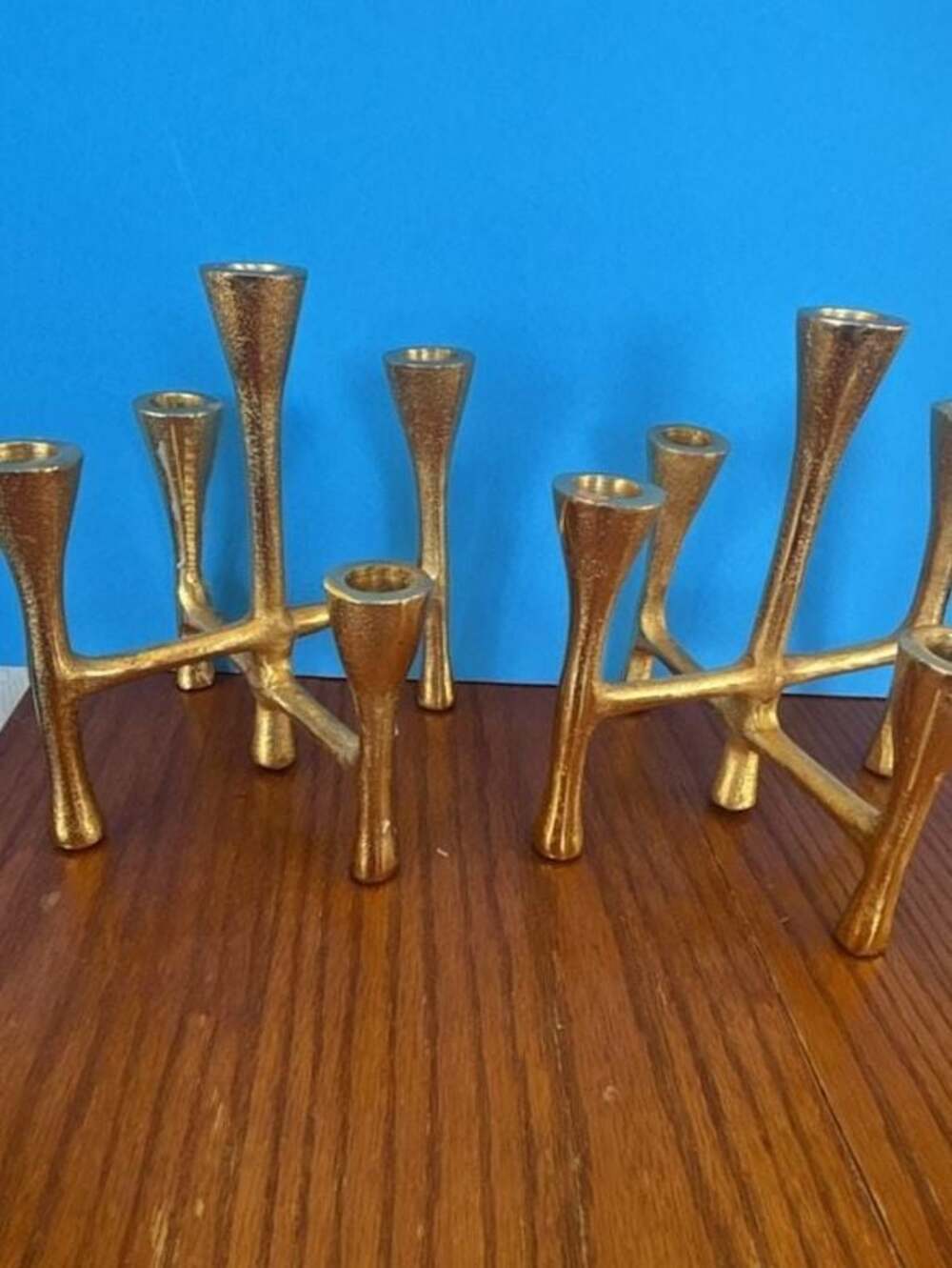 Vintage Brutalist Gold Metal Multi-Taper Candelabra Candle Holder